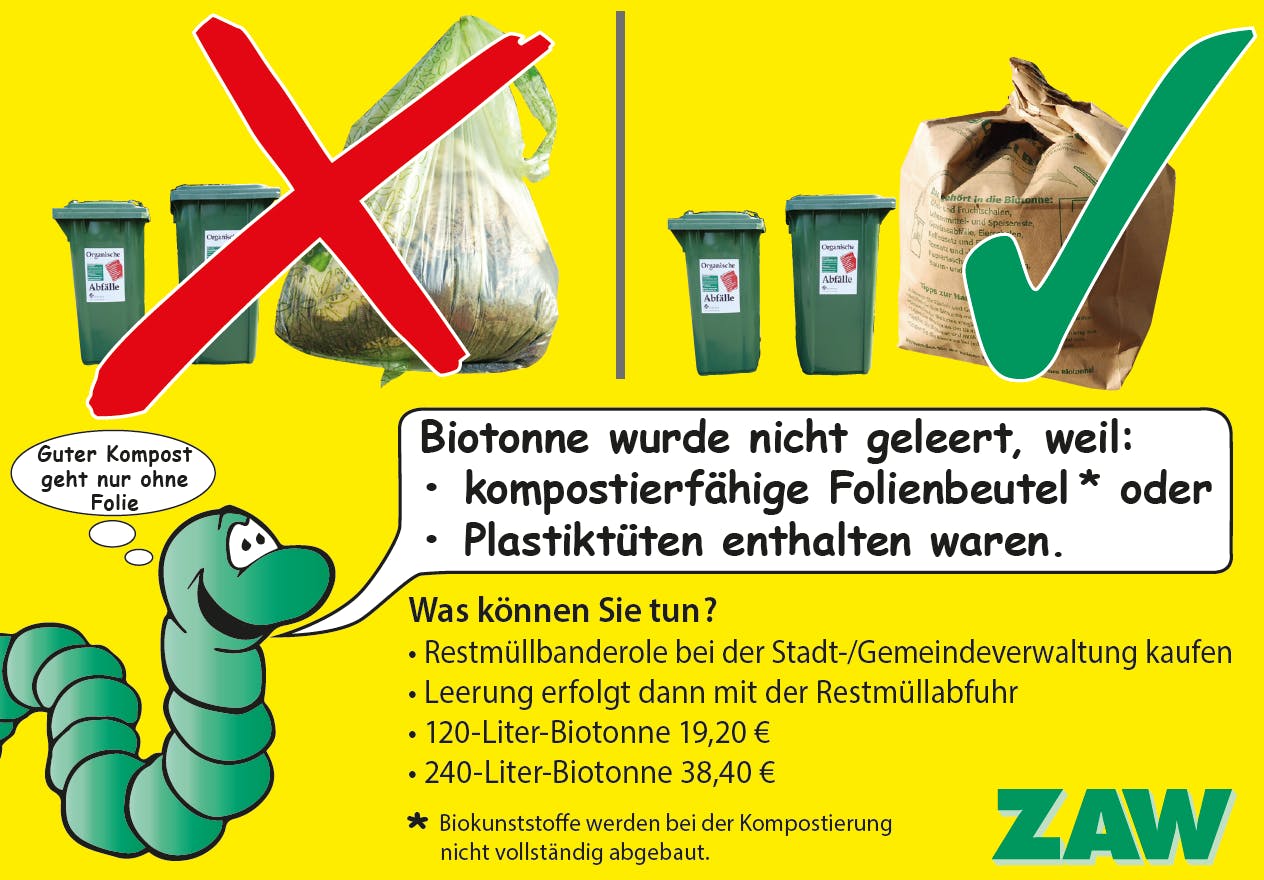 Aufkleber "Keine kompostierbaren Folien in die Biotonne!"